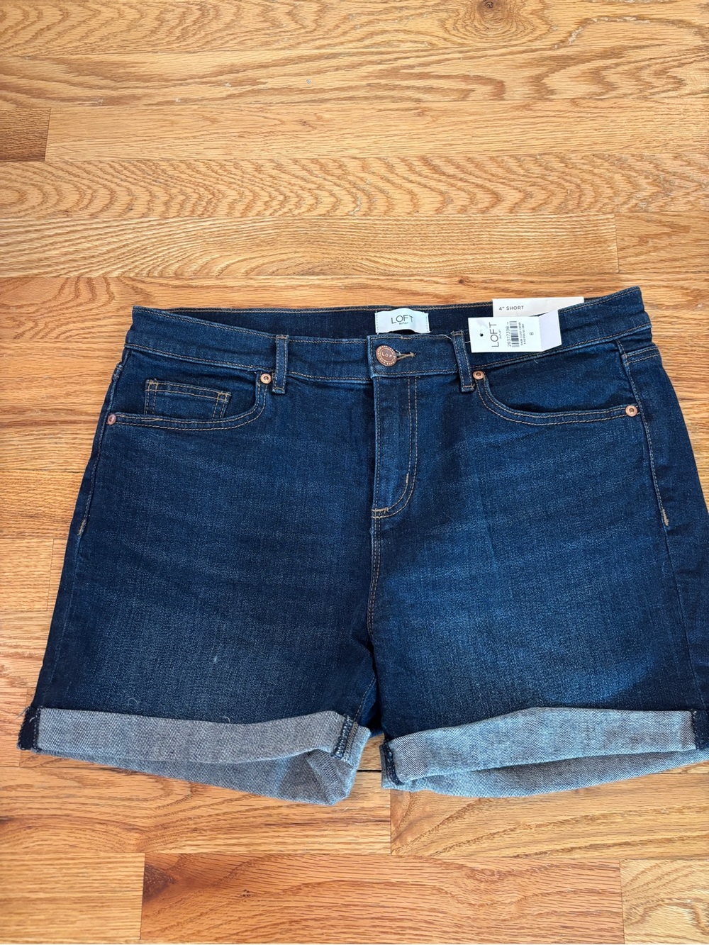 LOFT Dark Indigo Rolled Hem Denim Shorts